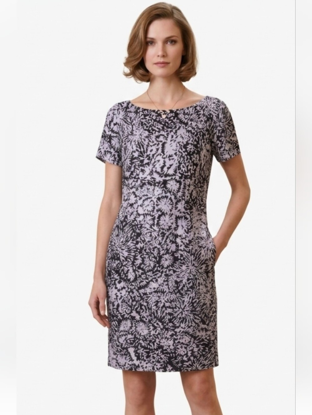 NEW ST.JOHN Airy 100% Silk black and white geometric pattern Stellar Gaze Sz. 12